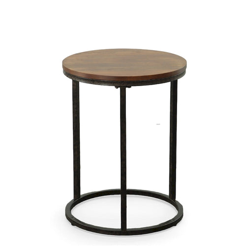 18" Round Accent Side Table | Chestnut Finish, Industrial Style, Living Room End Table