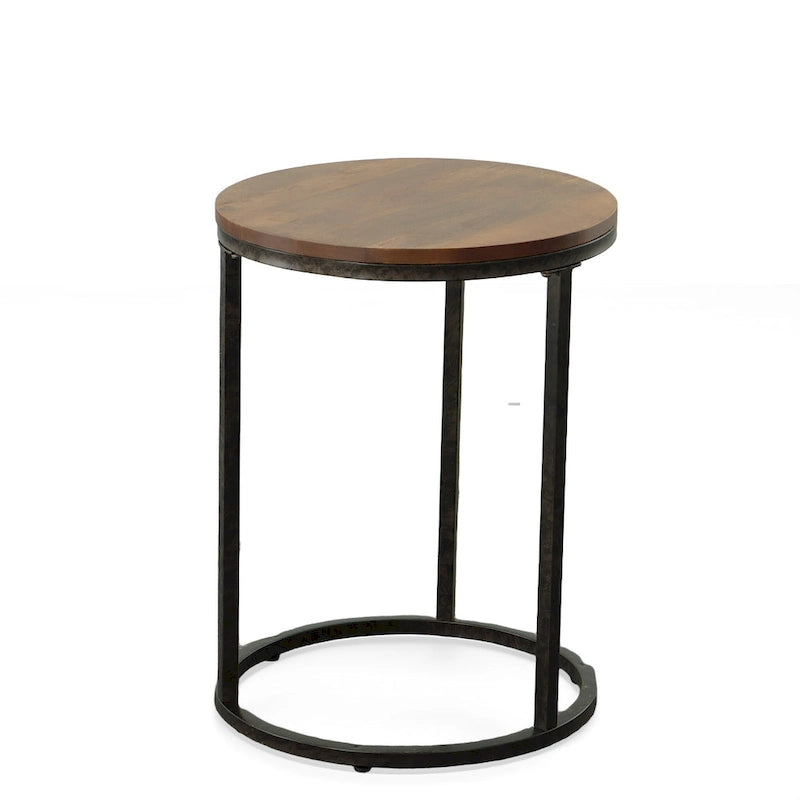 Table d'appoint ronde 18" | Finition Châtaigne, Style Industriel, Table d'appoint pour Salon