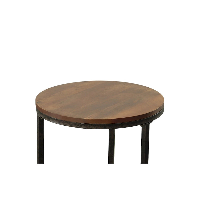 Table d'appoint ronde 18" | Finition Châtaigne, Style Industriel, Table d'appoint pour Salon