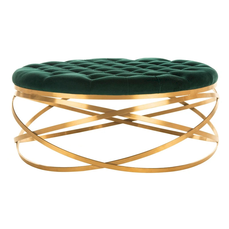 Ottoman en velours capitonné | Repose-pieds rond, touche glamour pour le salon, plusieurs coloris