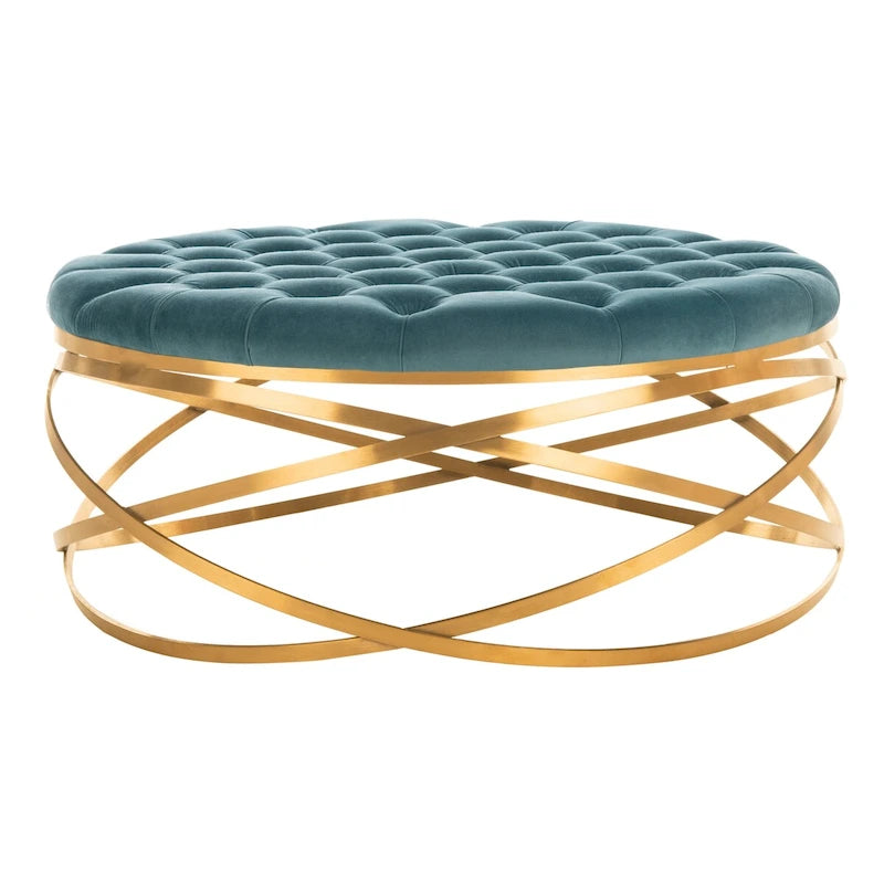 Ottoman en velours capitonné | Repose-pieds rond, touche glamour pour le salon, plusieurs coloris