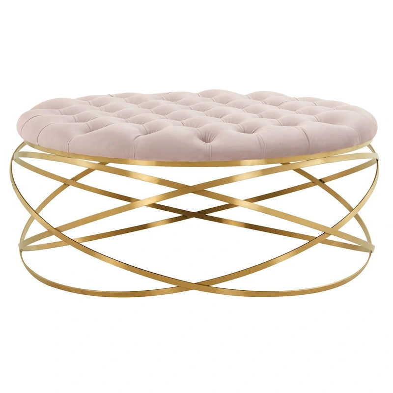 Ottoman en velours capitonné | Repose-pieds rond, touche glamour pour le salon, plusieurs coloris