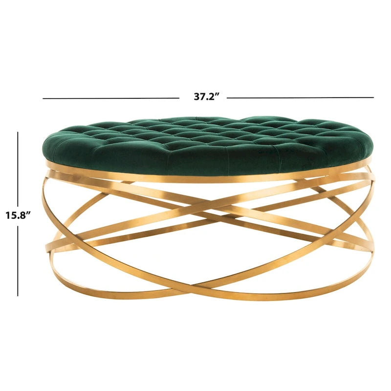 Ottoman en velours capitonné | Repose-pieds rond, touche glamour pour le salon, plusieurs coloris