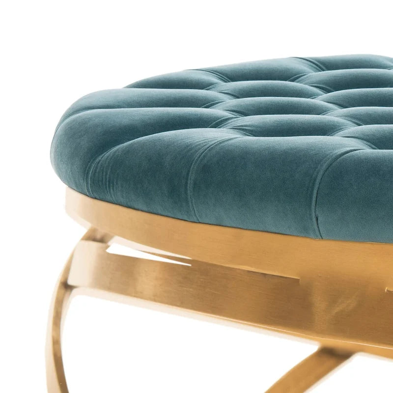 Ottoman en velours capitonné | Repose-pieds rond, touche glamour pour le salon, plusieurs coloris