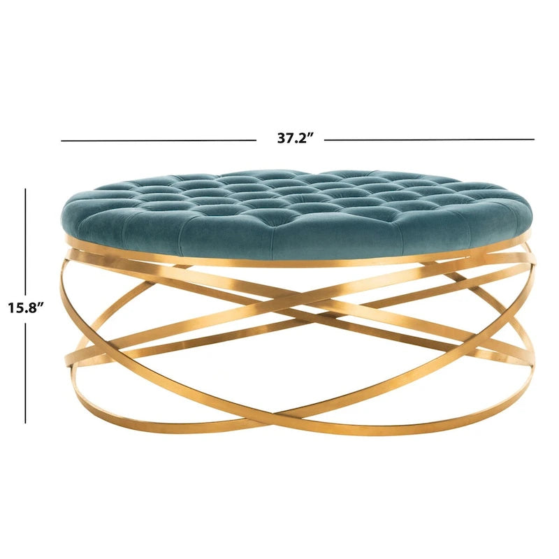 Ottoman en velours capitonné | Repose-pieds rond, touche glamour pour le salon, plusieurs coloris