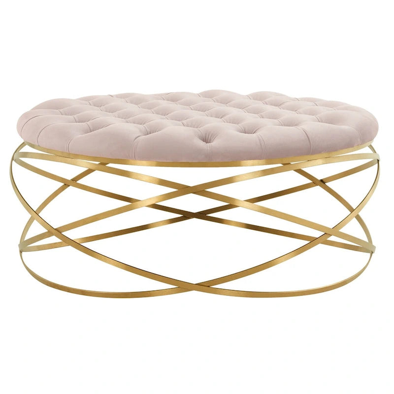 Ottoman en velours capitonné | Repose-pieds rond, touche glamour pour le salon, plusieurs coloris