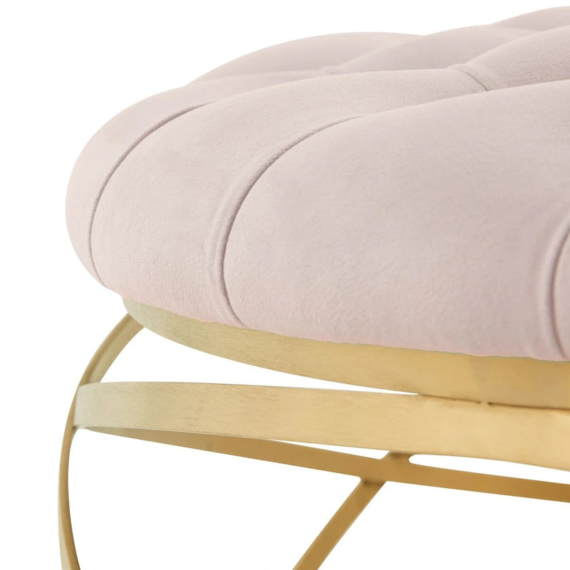 Ottoman en velours capitonné | Repose-pieds rond, touche glamour pour le salon, plusieurs coloris