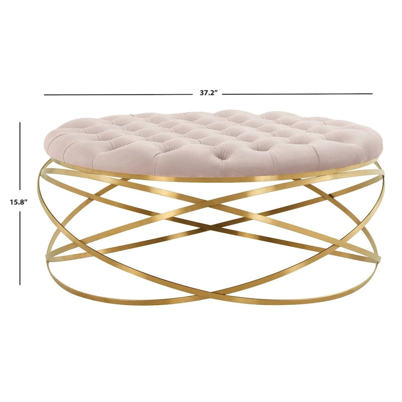 Ottoman en velours capitonné | Repose-pieds rond, touche glamour pour le salon, plusieurs coloris