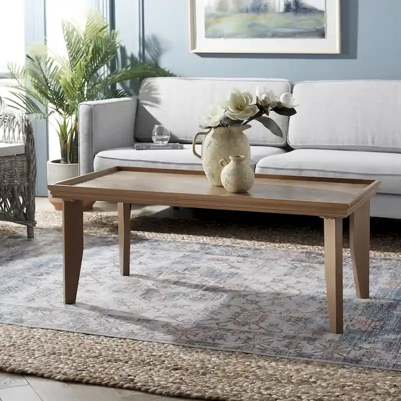 Table basse ronde moderne sur pied | Piétement géométrique en métal, style salon contemporain