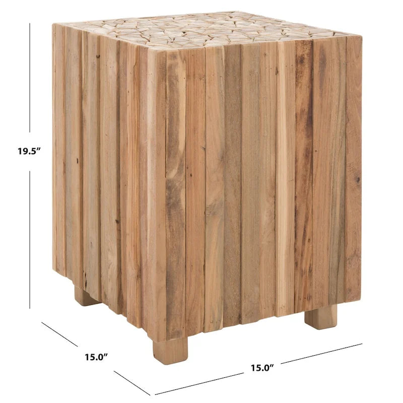 Table d'appoint carrée en chêne de 38 cm | Finition chêne moyen, bois massif, pour salon