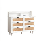 Meuble de rangement en rotin blanc avec lumières LED et prise de courant | 109 cm, Chambre et Salon