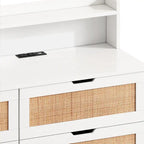Meuble de rangement en rotin blanc avec lumières LED et prise de courant | 109 cm, Chambre et Salon