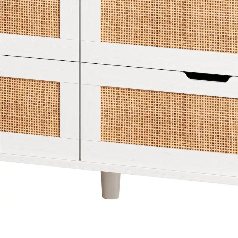 Meuble de rangement en rotin blanc avec lumières LED et prise de courant | 109 cm, Chambre et Salon