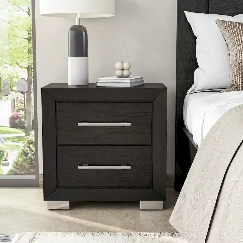 Ensemble de chambre King 6 pièces moderne en bois massif noir | Tiroirs doublés de cèdre, ensemble complet