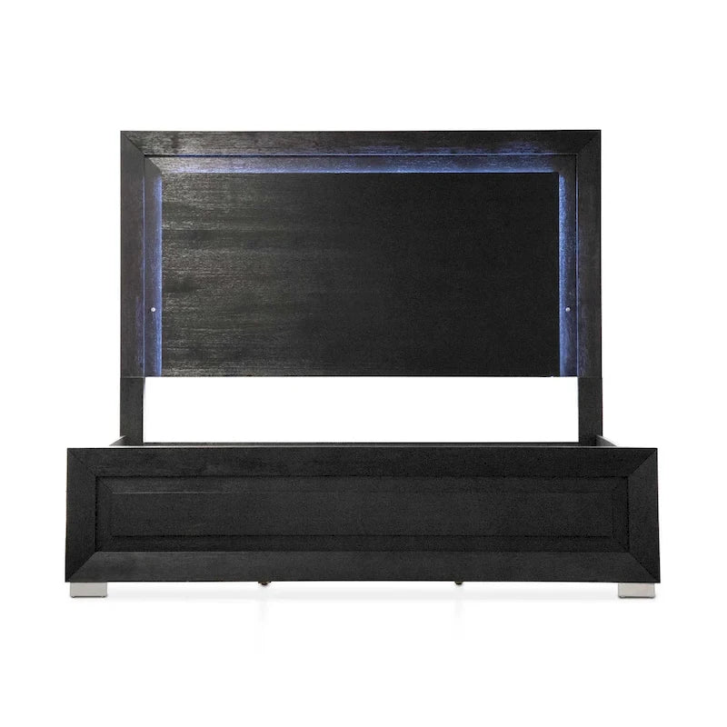 Ensemble de chambre King 6 pièces moderne en bois massif noir | Tiroirs doublés de cèdre, ensemble complet