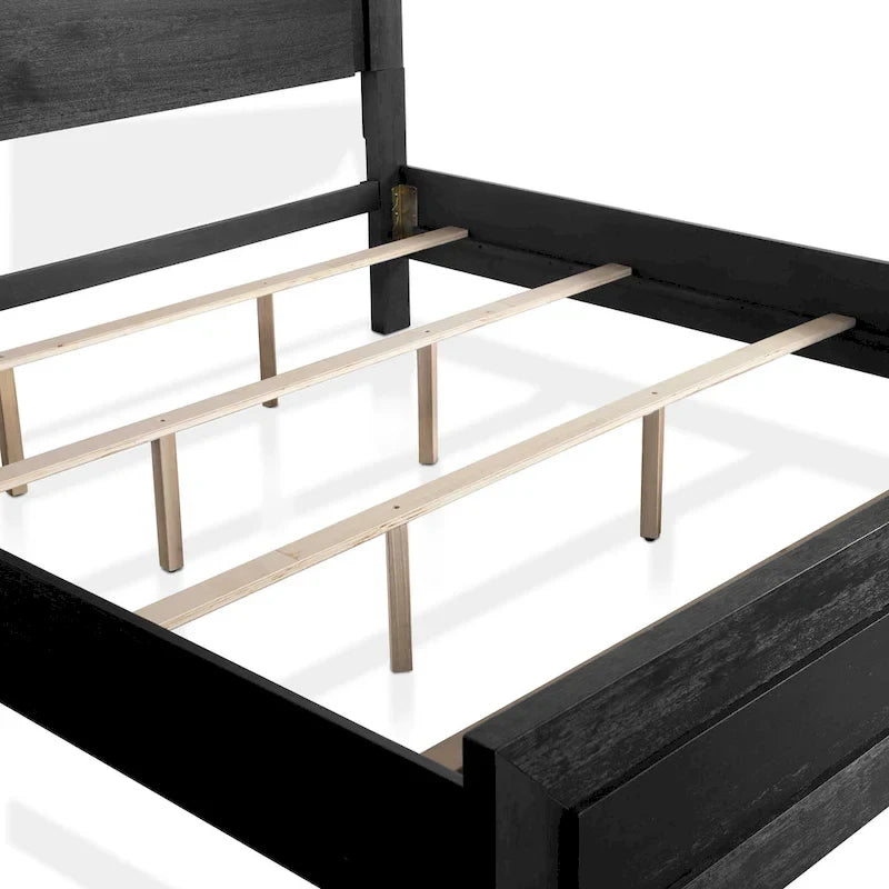 Ensemble de chambre King 6 pièces moderne en bois massif noir | Tiroirs doublés de cèdre, ensemble complet