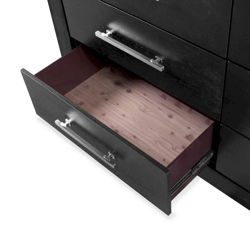 Ensemble de chambre King 6 pièces moderne en bois massif noir | Tiroirs doublés de cèdre, ensemble complet