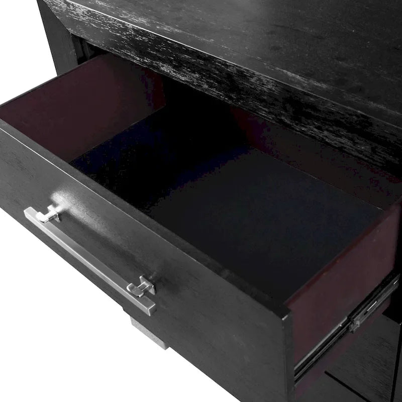 Ensemble de chambre King 6 pièces moderne en bois massif noir | Tiroirs doublés de cèdre, ensemble complet
