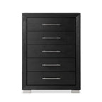 Ensemble de chambre King 6 pièces moderne en bois massif noir | Tiroirs doublés de cèdre, ensemble complet