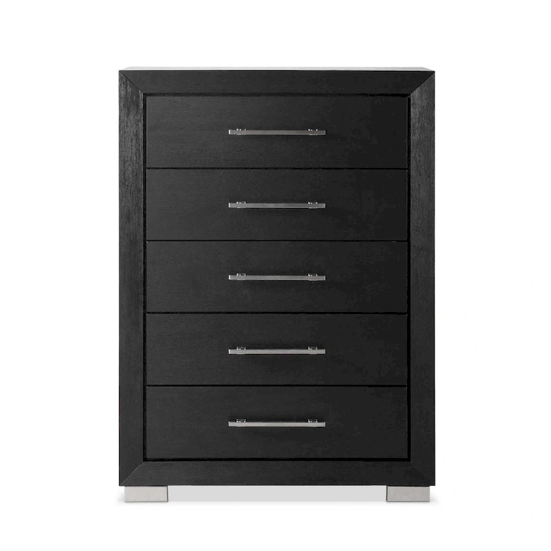 Ensemble de chambre King 6 pièces moderne en bois massif noir | Tiroirs doublés de cèdre, ensemble complet
