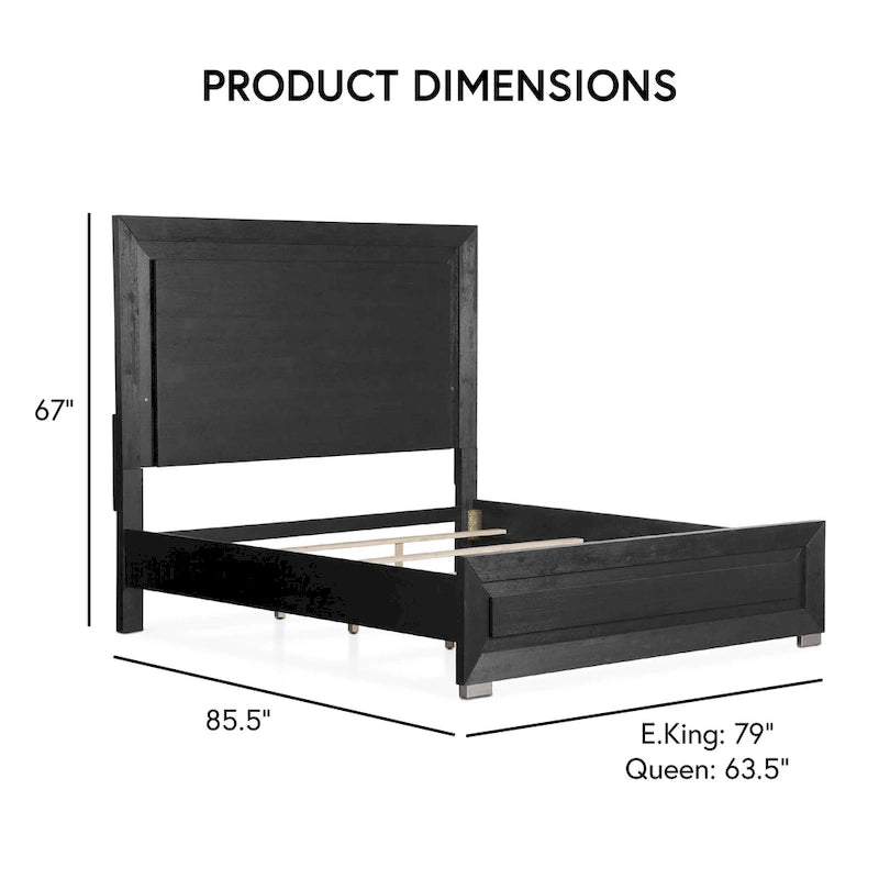 Ensemble de chambre King 6 pièces moderne en bois massif noir | Tiroirs doublés de cèdre, ensemble complet