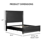 Ensemble de chambre King 6 pièces moderne en bois massif noir | Tiroirs doublés de cèdre, ensemble complet