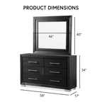 Ensemble de chambre King 6 pièces moderne en bois massif noir | Tiroirs doublés de cèdre, ensemble complet