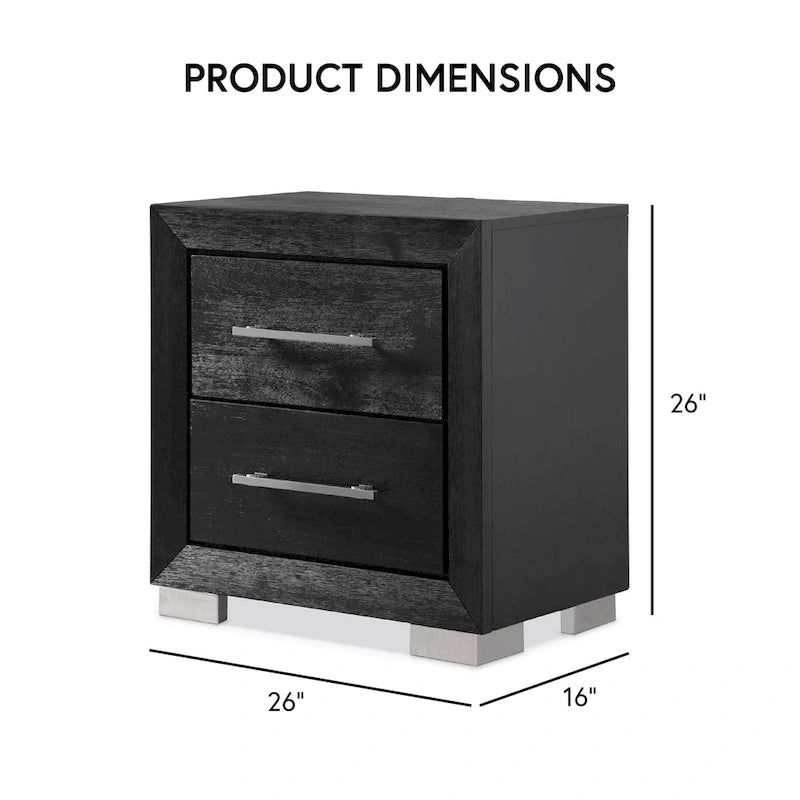 Ensemble de chambre King 6 pièces moderne en bois massif noir | Tiroirs doublés de cèdre, ensemble complet