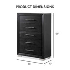 Ensemble de chambre King 6 pièces moderne en bois massif noir | Tiroirs doublés de cèdre, ensemble complet