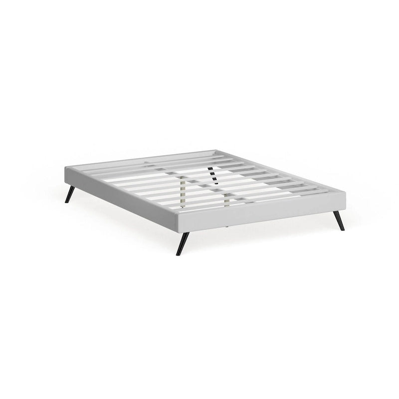 Lit plateforme queen en bois blanc | Pieds ronds évasés, sans sommier, chambre moderne
