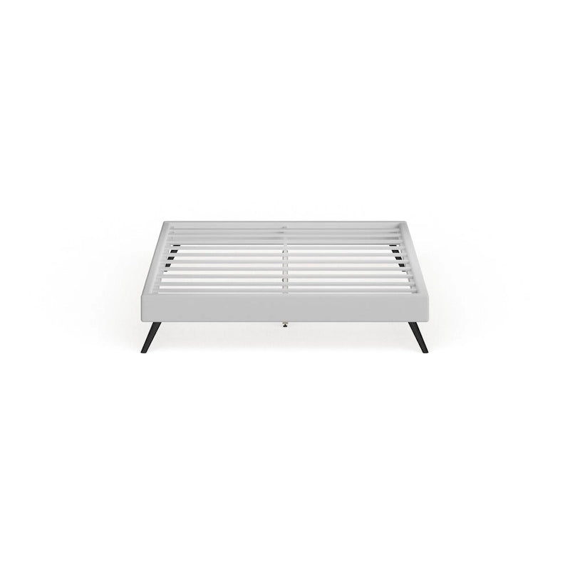 Lit plateforme queen en bois blanc | Pieds ronds évasés, sans sommier, chambre moderne
