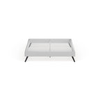 Lit plateforme queen en bois blanc | Pieds ronds évasés, sans sommier, chambre moderne
