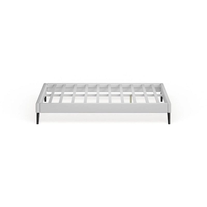 Lit plateforme queen en bois blanc | Pieds ronds évasés, sans sommier, chambre moderne