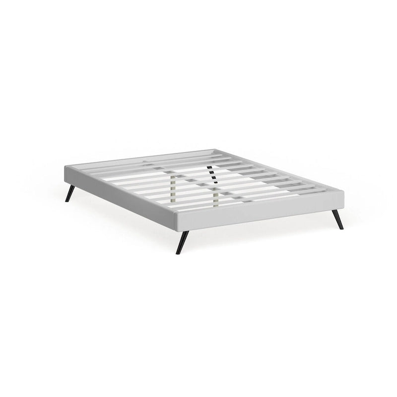 Lit plateforme queen en bois blanc | Pieds ronds évasés, sans sommier, chambre moderne