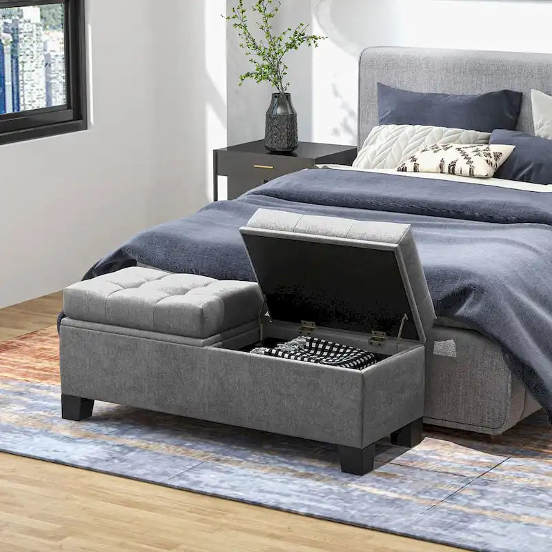 Banc de rangement capitonné avec charnières de sécurité