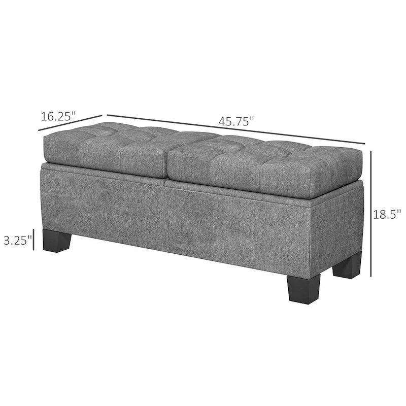 Banc de rangement capitonné avec charnières de sécurité