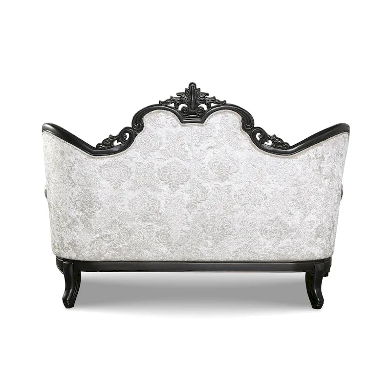 Causeuse 2 places capitonnée traditionnelle | Dossier à oreilles, accoudoirs roulés, tissu fleuri, 71 po l.
