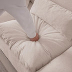 Canapé modulaire élégant en chenille avec pouf réversible, ports USB et porte-gobelet, beige