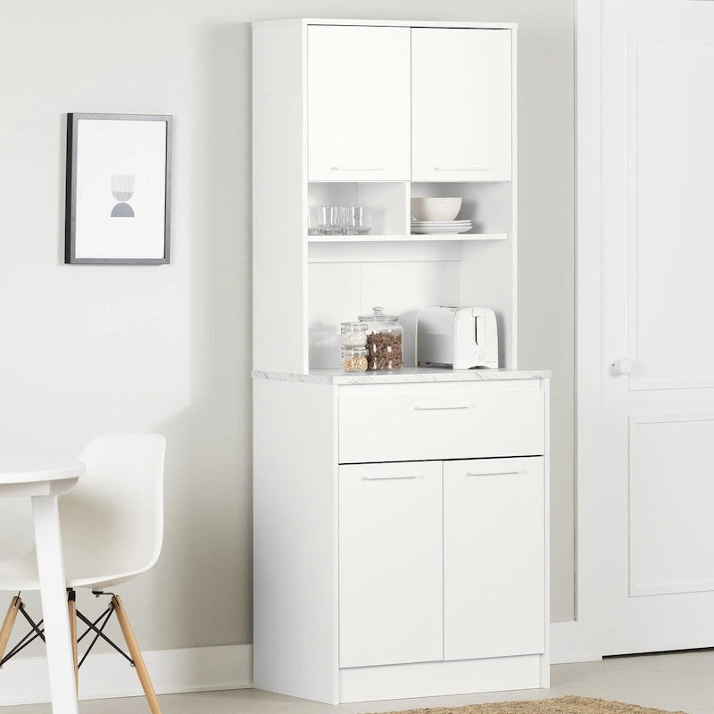 Meuble de rangement autoportant | Armoire de cuisine haute, étagères réglables, blanc