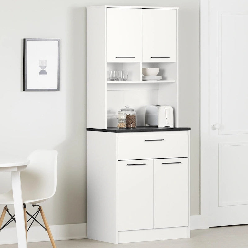 Meuble de rangement autoportant | Armoire de cuisine haute, étagères réglables, blanc