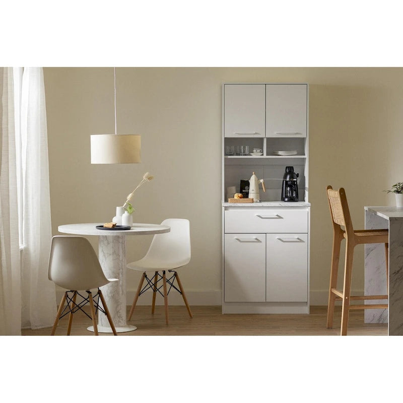 Meuble de rangement autoportant | Armoire de cuisine haute, étagères réglables, blanc