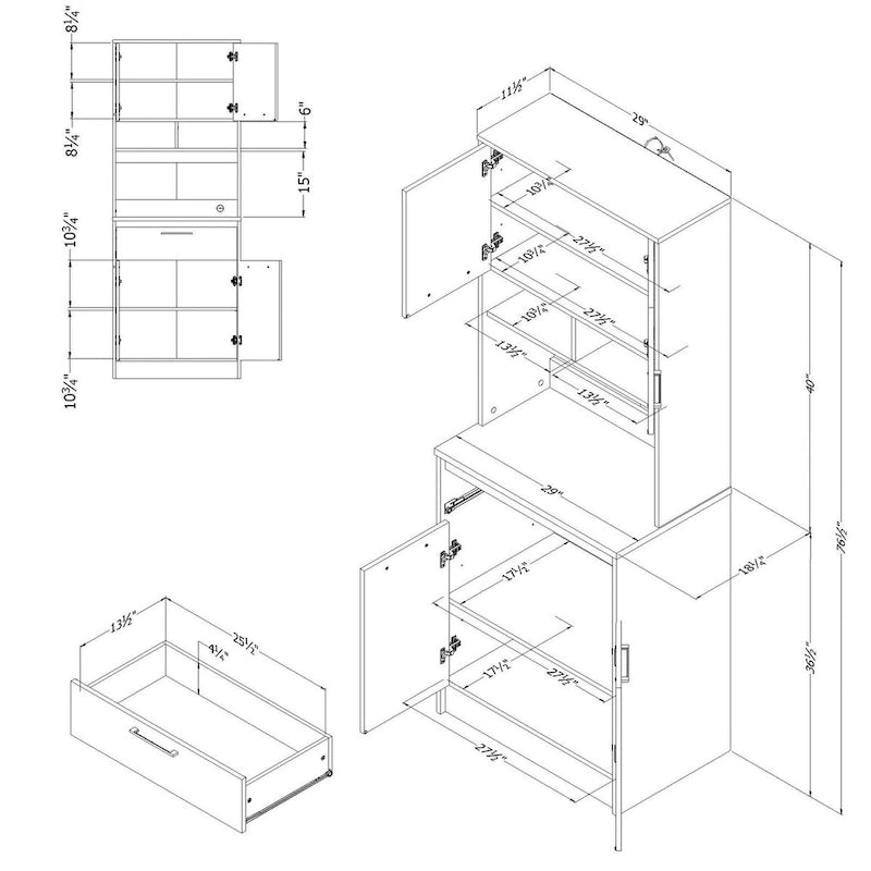 Meuble de rangement autoportant | Armoire de cuisine haute, étagères réglables, blanc