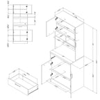 Meuble de rangement autoportant | Armoire de cuisine haute, étagères réglables, blanc