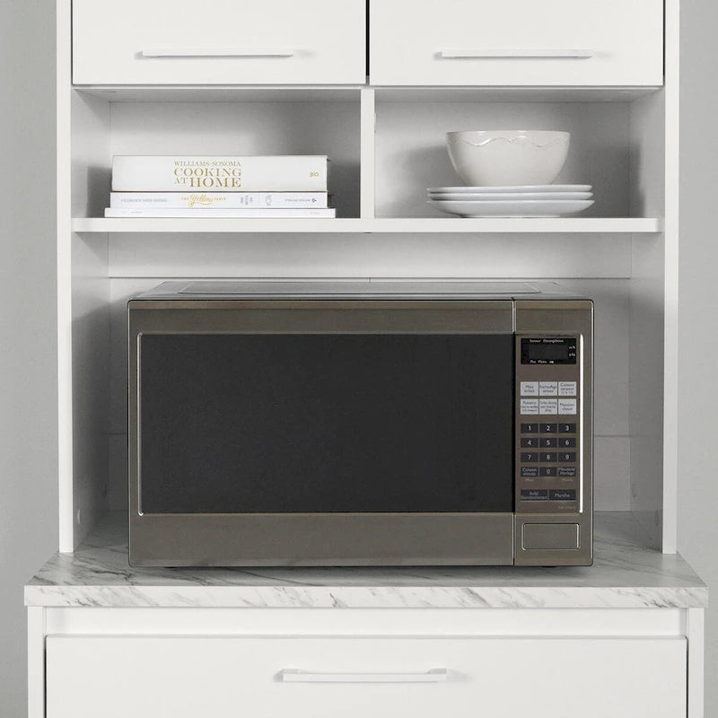 Meuble de rangement autoportant | Armoire de cuisine haute, étagères réglables, blanc