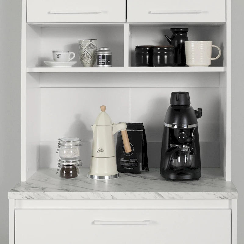 Meuble de rangement autoportant | Armoire de cuisine haute, étagères réglables, blanc
