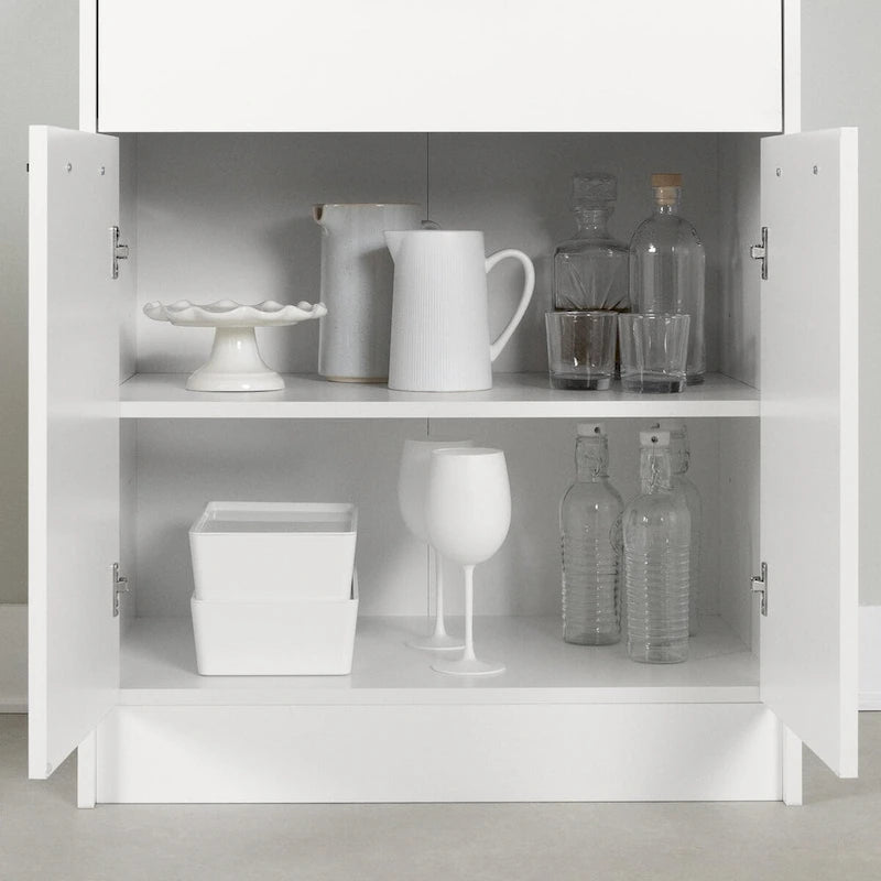 Meuble de rangement autoportant | Armoire de cuisine haute, étagères réglables, blanc