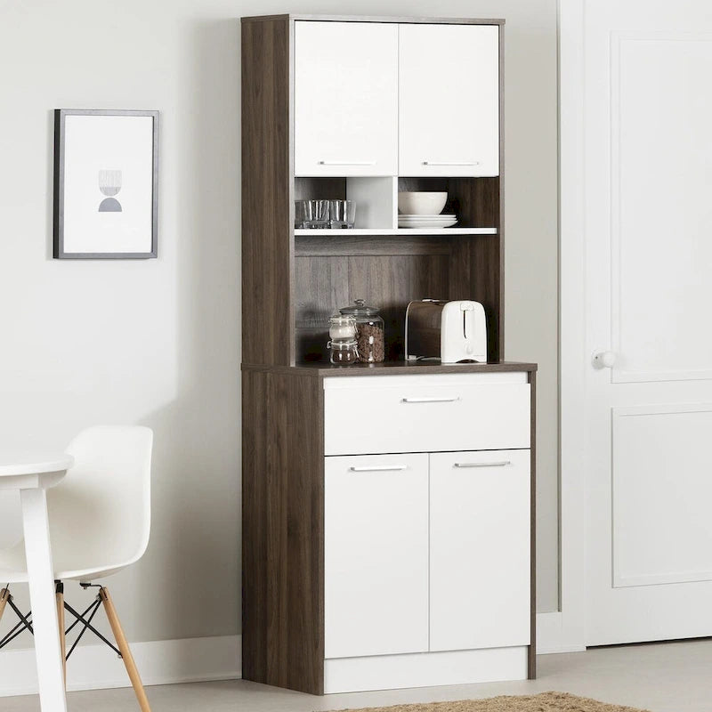 Meuble de rangement autoportant | Armoire de cuisine haute, étagères réglables, blanc