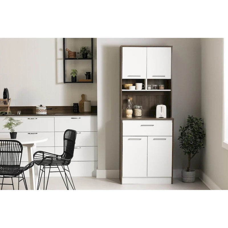 Meuble de rangement autoportant | Armoire de cuisine haute, étagères réglables, blanc