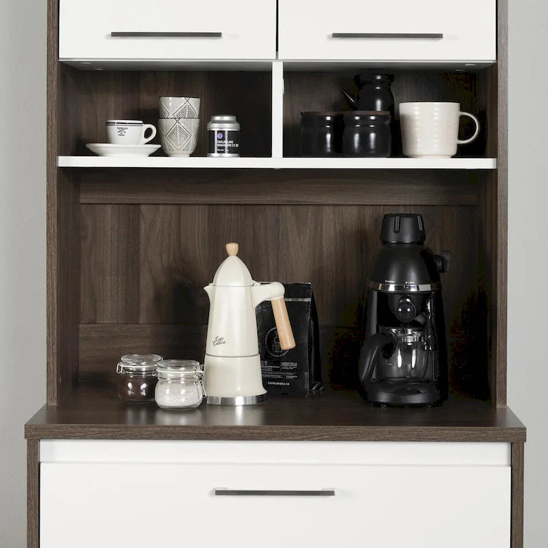 Meuble de rangement autoportant | Armoire de cuisine haute, étagères réglables, blanc