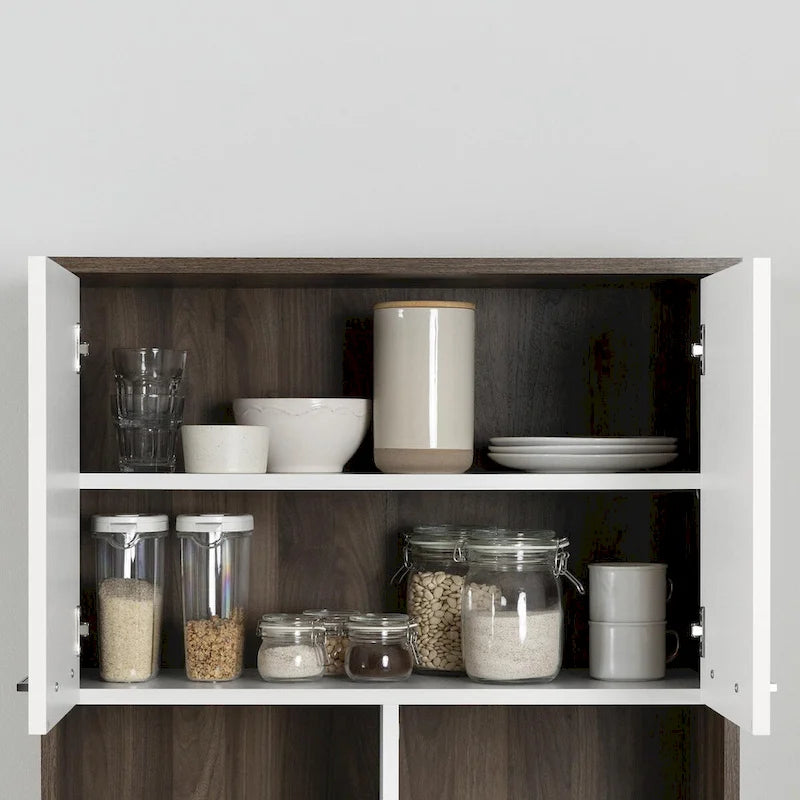 Meuble de rangement autoportant | Armoire de cuisine haute, étagères réglables, blanc